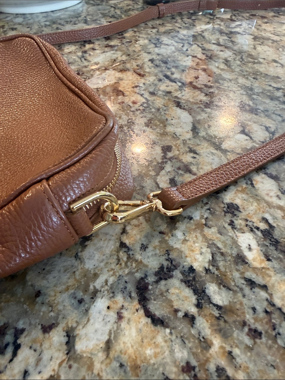 Quince Tan Pebbled Leather Crossbody with Gold Hardware - Picture 3 of 7